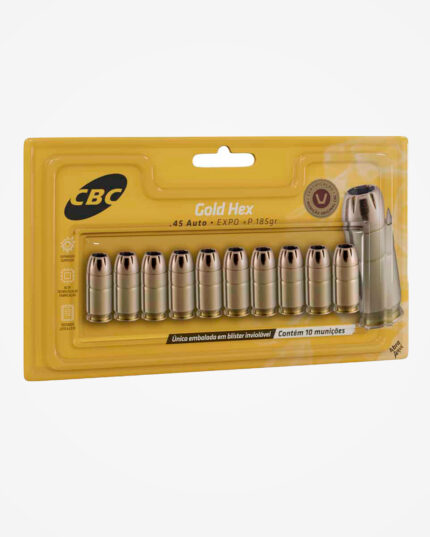 Munição CBC .45 Auto EXPO +P 185gr Gold Hex (10un)