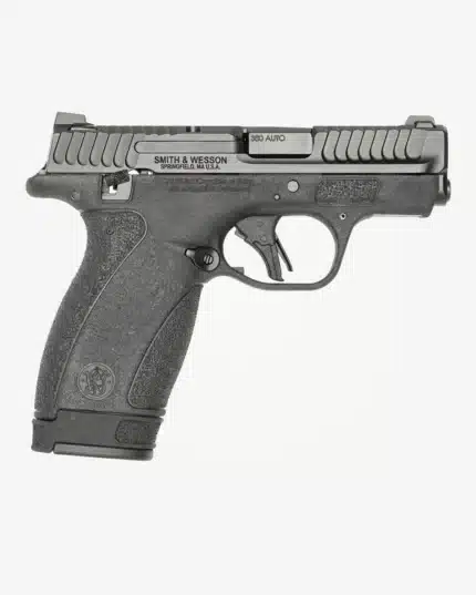 Pistola Smith & Wesson Bodyguard 2.0 .380, vista lateral em fundo branco com marcação 380 AUTO no ferrolho