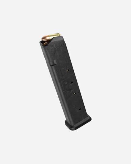 Carregador Magpul GL9 9x19 para Glock, corpo preto fosco com cartucho dourado visível na boca do carregador