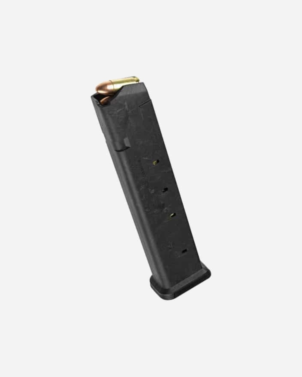 CMPGL927-1-padrao Carregador Magpul GL9 9x19 para Glock, corpo preto fosco com cartucho dourado visível na boca do carregador